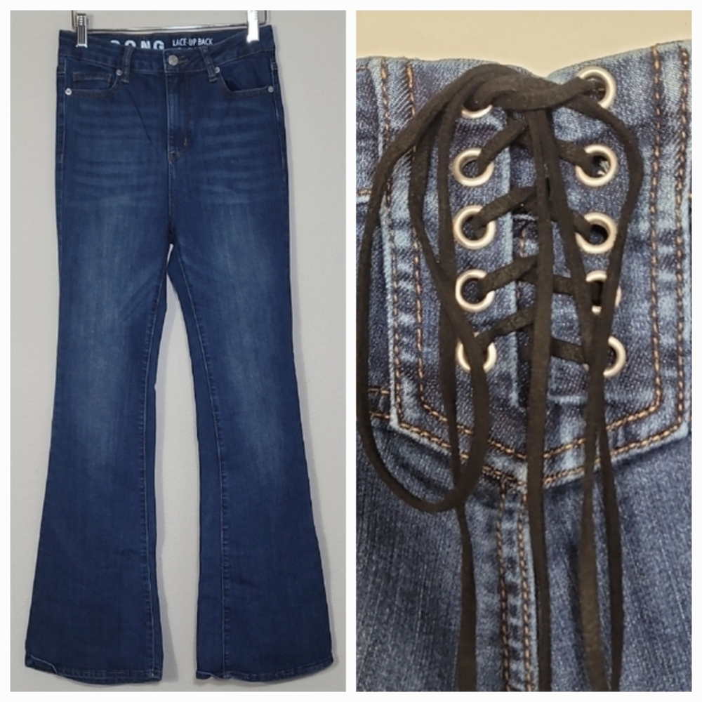 SONG Lace Up Back Fit N Flare Jeans Size 5/27 Y2K High Rise Stretch Retro 2000s